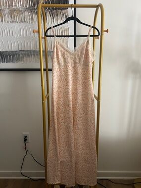 LOFT Peach Floral Lace-Trim Maxi Dress